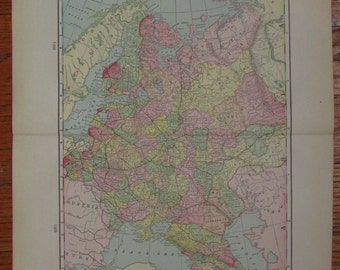 Vintage Original 1899 Cram's Map of Russia- Multicolored Map Color Antique Map 1800s