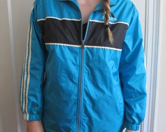 Vintage Vtg Turquoise / Teal / Blue Green, Black and White Adidas Jacket