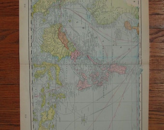EAST INDIES- Vintage Original 1899 Cram's Map of the East Indies- Multicolored Map Color Antique Map 1800s