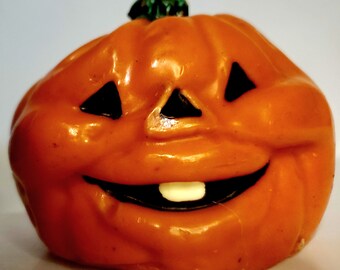 Funny Faces Vintage Halloween Rotten Style Jack'o'lantern Pumpkin Wax Candle As Is