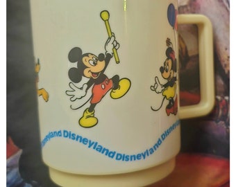 VTG Disney Characters Plastic Cup Mickey Minnie Mouse Pluto Donald Duck Goofy Deka Coffee Mug Walt Disney Productions Made In USA Souvenir