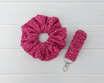Pink Scrunchie Keychain Wristlet Gift Idea Bridesmaid Hair Accessory Polka Dot Pattern Large Size Host Gift Under Ten Dollar Valentine Cute