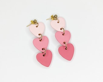 Heart Earrings | Valentine's Day |  Pink Hombre Heart Earrings |  Valentine's Day Gift |  Polymer Clay Heart Earrings | Dangle Earrings |