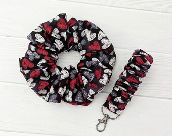 Valentine Scrunchie Keychain Heart Design Large Hair Accessory Bridesmaid Gift Host Idea Galentine Present Under Ten Dollar Handmade Set