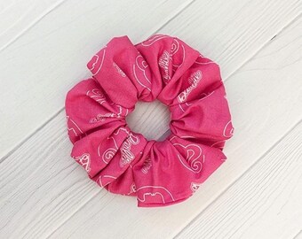 Hot Pink Scrunchie Hair Tie Retro Style Vintage Accessory Bridesmaid Gifts Under Ten Dollar Present Host Gifts Handmade Cotton Ponytail