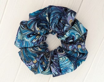 Handmade Cotton Scrunchie | Blue & Purple Swirl Hair Tie | Bridesmaid | Spring Summer Hair Care | Mother's Day | Handmade with Care