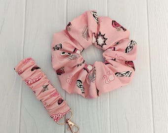 Pink Scrunchie Keychain Barbi Theme Retro Style Hair Accessory Bridesmaid Gift Host Present Office Worker Desk Decoration Handmade Wristlet