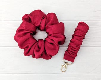 Red Satin Scrunchie Hair Accessory Set Bridesmaid Gift Idea Valentine Keychain Wristlet Combo Host Under Ten Dollar Galentine Present Option
