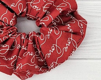 Red Valentine Scrunchie Hair Accessory Bridesmaid Gift Under 10 Dollar Present Holiday Tie Elastic Ponytail Holder Wrist Band Cute