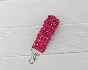 Pink Keychain Wristlet Key Holder Scrunchie Style Polka Dot Fabric Accessory Valentine Gift Bridesmaid Proposal Idea Cute Spring Collection