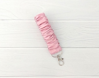 Pink Satin Keychain Wristlet Accessory Scrunchie Style Key Holder Wrist Fabric Valentine Gift Bridesmaid Proposal Romantic Idea Handmade