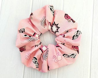 Pink Retro Scrunchie Hair Tie Messy Bun Elastic Accessory Handmade Design Vintage Style Cotton Material Girl Aesthetic Bridesmaid Gift Host