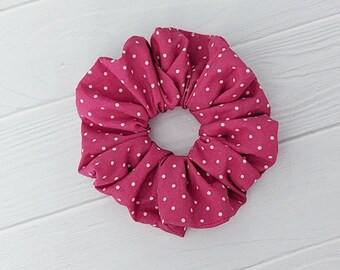 Pink Polka Dot Scrunchie Hair Tie Elastic Messy Bun Accessory Valentine Gift Idea Bridesmaid Under Ten Dollar Host Handmade Fabric Galentine