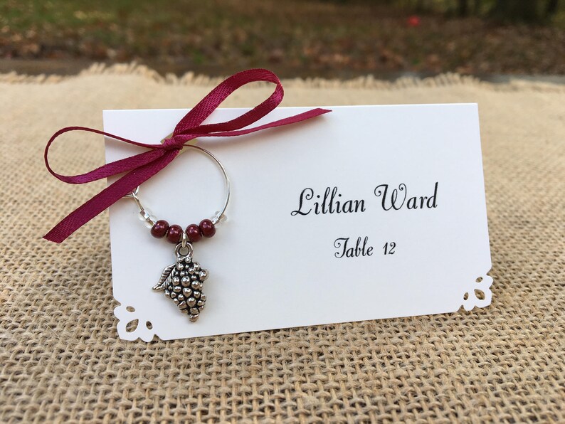 545 Custom Wine Themed Wine Charm Place Cards Weddings Etsy