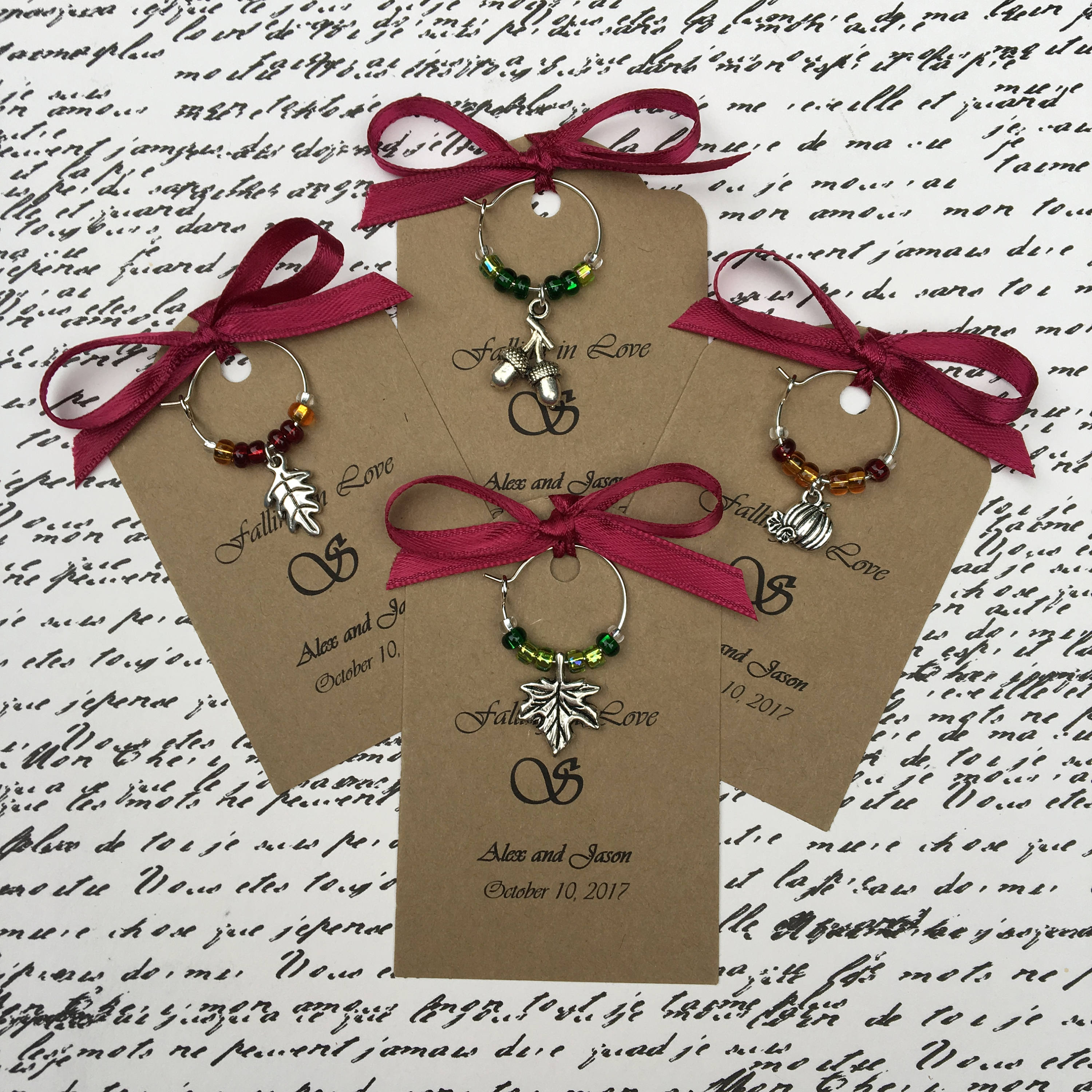 5095 Custom Autumn Themed Wine Charm Favors Weddings