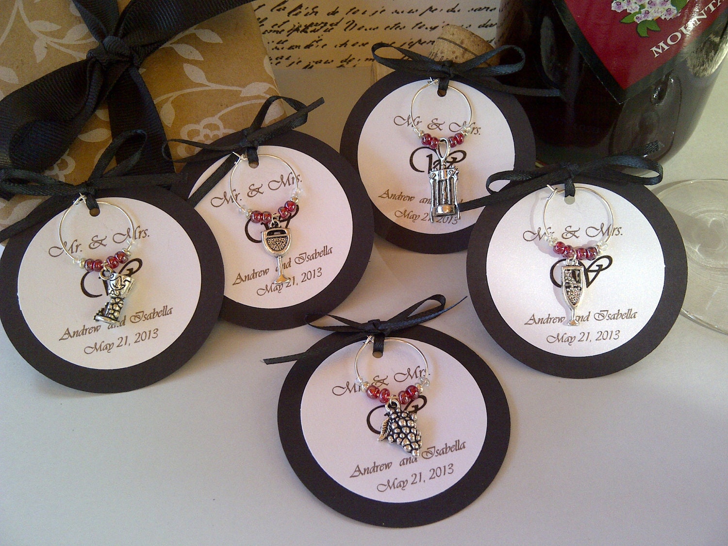 Custom Wine Themed Wine Charm Favors Weddings Bridal Etsy