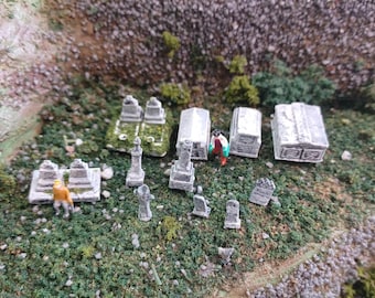 N Scale Cemetery Set: 15 pcs, Model Railroad Graveyard Diorama