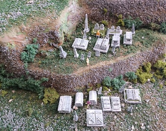 N Scale Cemetery Set: 40 Unfinished Resin Tombstones, Model Railroad Terrain
