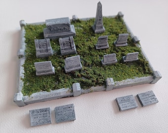 HO Scale / Church Graveyard / 15-Piece Brown Family Plot Diorama