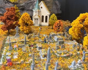 N Scale Cemetery Set: 69-Piece Hand-Cast Resin (Unfinished), Model Railroad Terrain