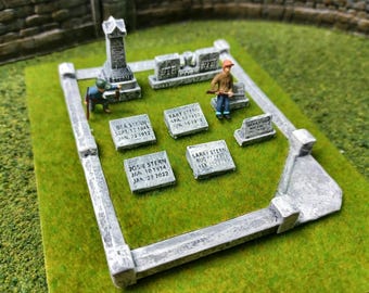 HO Scale / Church Graveyard / 9-Piece Stern Family Plot, Model Railroad Terrain