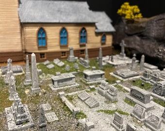 HO Scale / 69 pcs / Church Graveyard /Terrain / Historical / Railroad / Unfinished / Diorama /