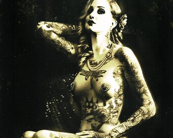 Wall Art - Art print - Freakshow: Tattooed Beauty - Vintage Tattoos Woman - Tattoo Flash
