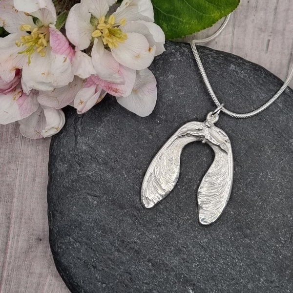 Real sycamore seed coated in silver! Silver dipped sycamore pendant necklace