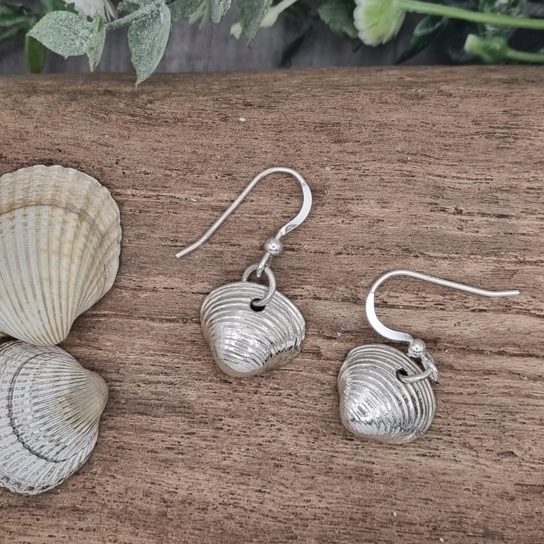 Coated Shells Real Tiny Clam Shells Coated in Silver Drop Earrings - Etsy UK