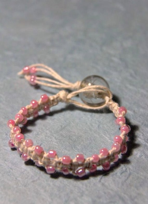 Items similar to pink lace white hemp bracelet on Etsy