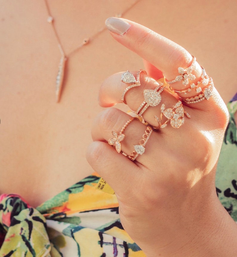 Genuine Diamond Tiara 18k Rose Gold Ring Delicate Diamond Rose Etsy