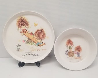 Vintage 1970's American Greetings Little Urchins Plate And Bowl! Oneida Deluxe! Melamine!