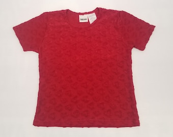 Vintage 90's "New Moves" Stretchy Textured Red Heart T-Shirt!  Valentines Day!