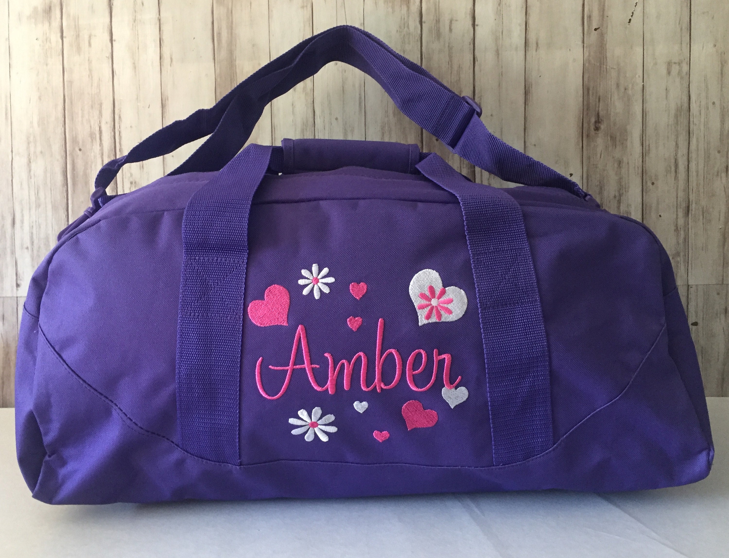 Duffle bag/Personalized Girls Duffel bag/Heart and Flowers | Etsy