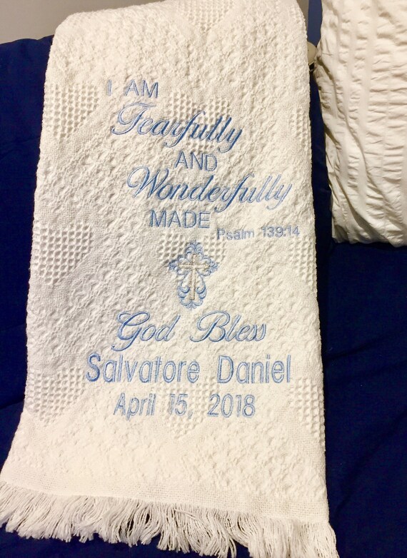 Christening Blanket/ Personalized baby blanket/ White woven Etsy
