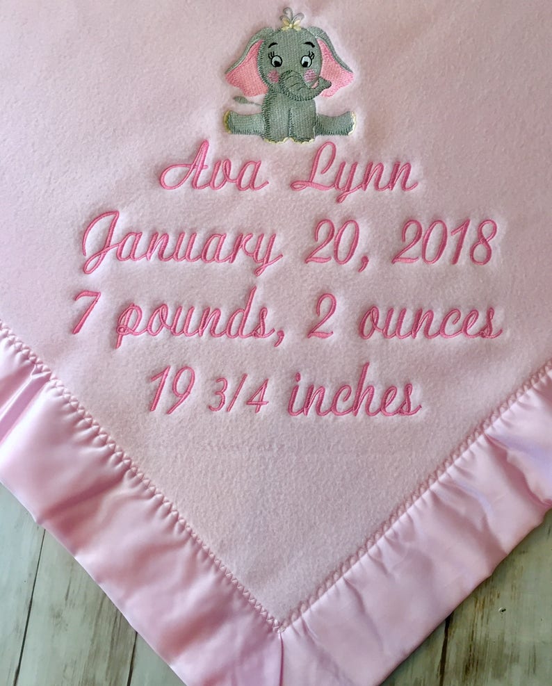 Personalised Baby Blanket NAME DATE WEIGHT GIRL GIFT NEWBORN