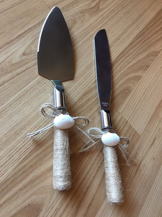 Rustic/beach wedding cake knife and server set with or without pearl beading
