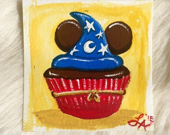 Hechicero Mickey Mouse Cupcake pequeña pintura fina arte calidad imprimir wdw disney parks disney food