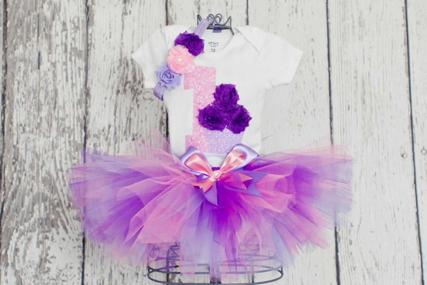 One Year Old Birthday Girl Outfit Lavender, Pink and Purple Tutu Fluf…