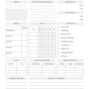 Toddler Daily Report Book | Printable PDF | Daycare Log | Childcare Forms | Digital Download