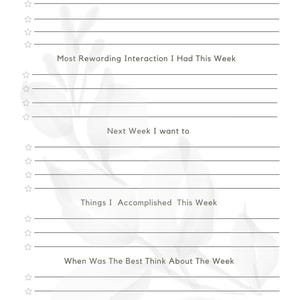Diário de Reflexão Semanal | Planejador de Autocuidado para Imprimir | Folhas de Verificação de Atenção Plena | Rastreador de Gratidão | Modelo Canva em PDF, PNG