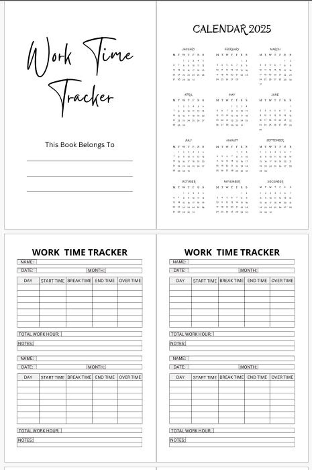 Work Time Tracker: Printable Time Management Tool (digital Download) - Etsy