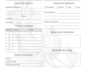 Substitute Teacher Report Notebook | Printable PDF | Classroom Management | Digital Download