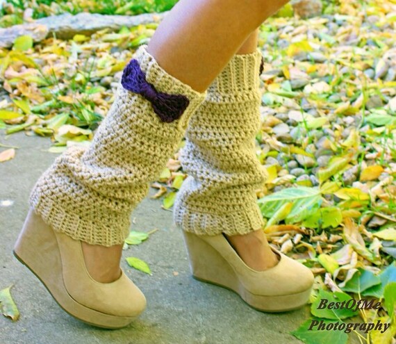 Items similar to Crochet Fashion Legwarmers with Bow on Etsy