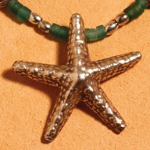 Unique Ancient Roman Glass and Sterling Silver Starfish Necklace With Sea Shell Charms 2375 image 2