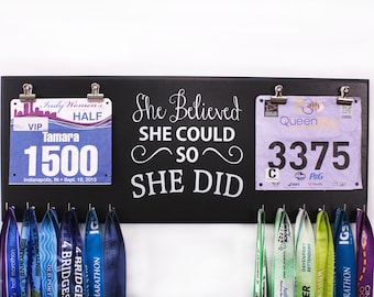 She Believed She Could So She Did Quote RACE BIB DISPLAY Hanger And Medal Holder Gift For Runners