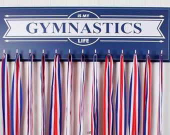 Large GYMNASTICS MEDAL Display with Quote HANGER – Medal Holder for Gymnast