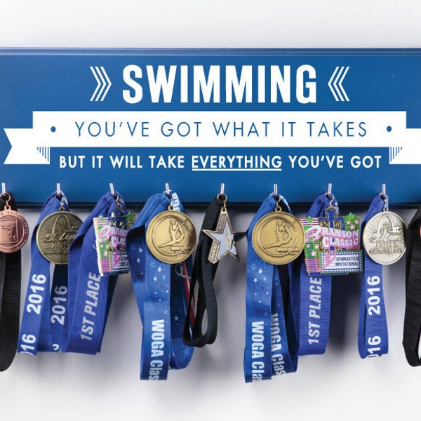SWIMMING Medal And RIBBON HOLDER Hooks Rack Display Gift For Swimming Lovers