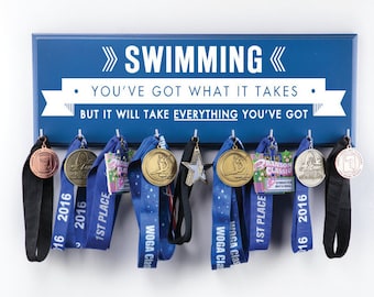 SWIMMING Medal And RIBBON HOLDER Hooks Rack Display Gift For Swimming Lovers