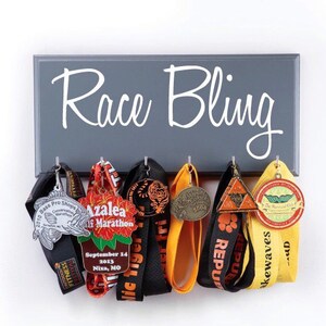 Race BLING Sign MEDAL HOLDER For Runners – Multiple Sign Colors Graphic Design Medal Hooks